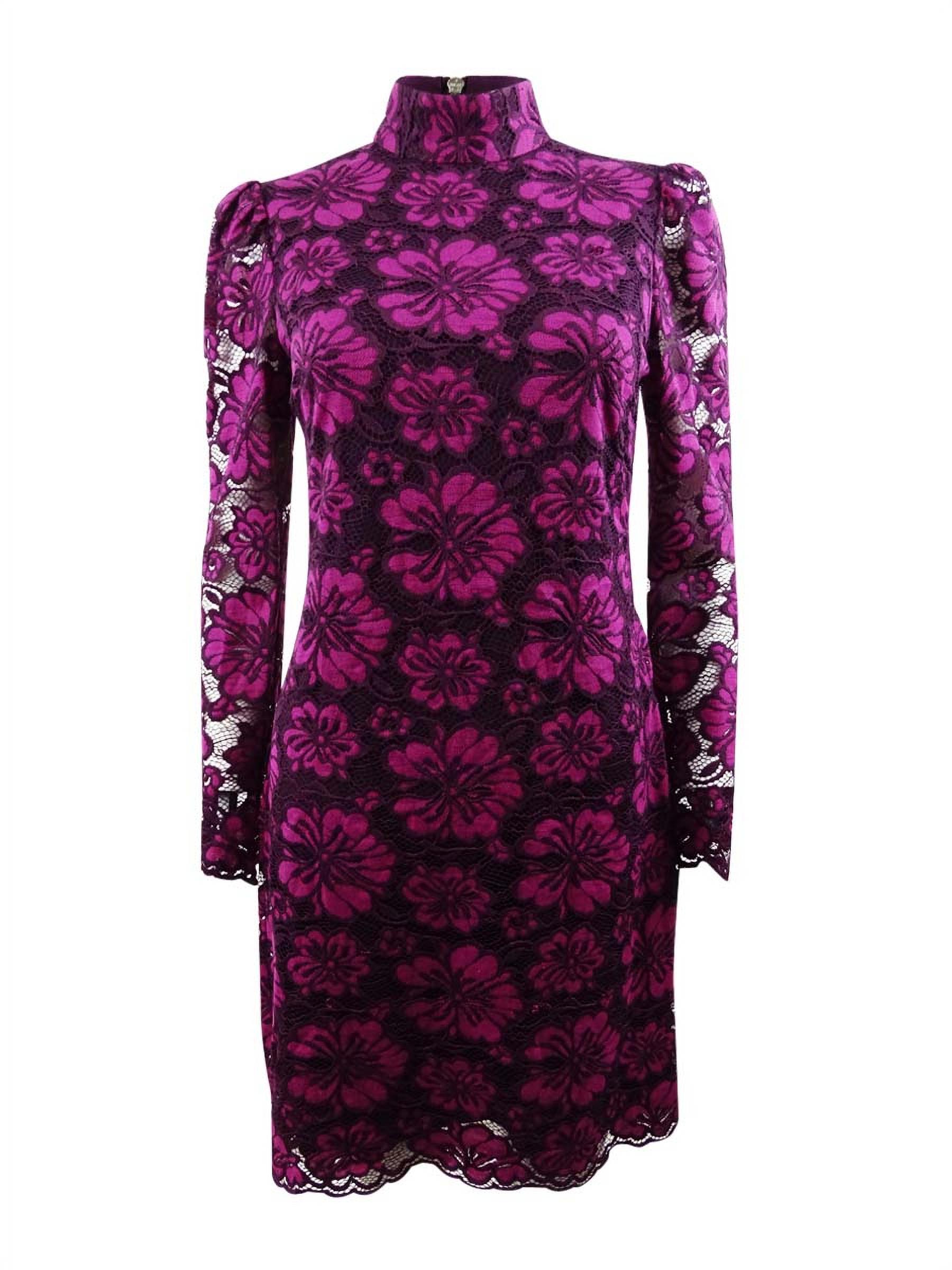 Tommy Hilfiger Women's Mock-Neck Boho Lace Dress (2, Magenta/Aubergine)